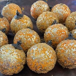 Festive Gold Glitter beaded Orbs